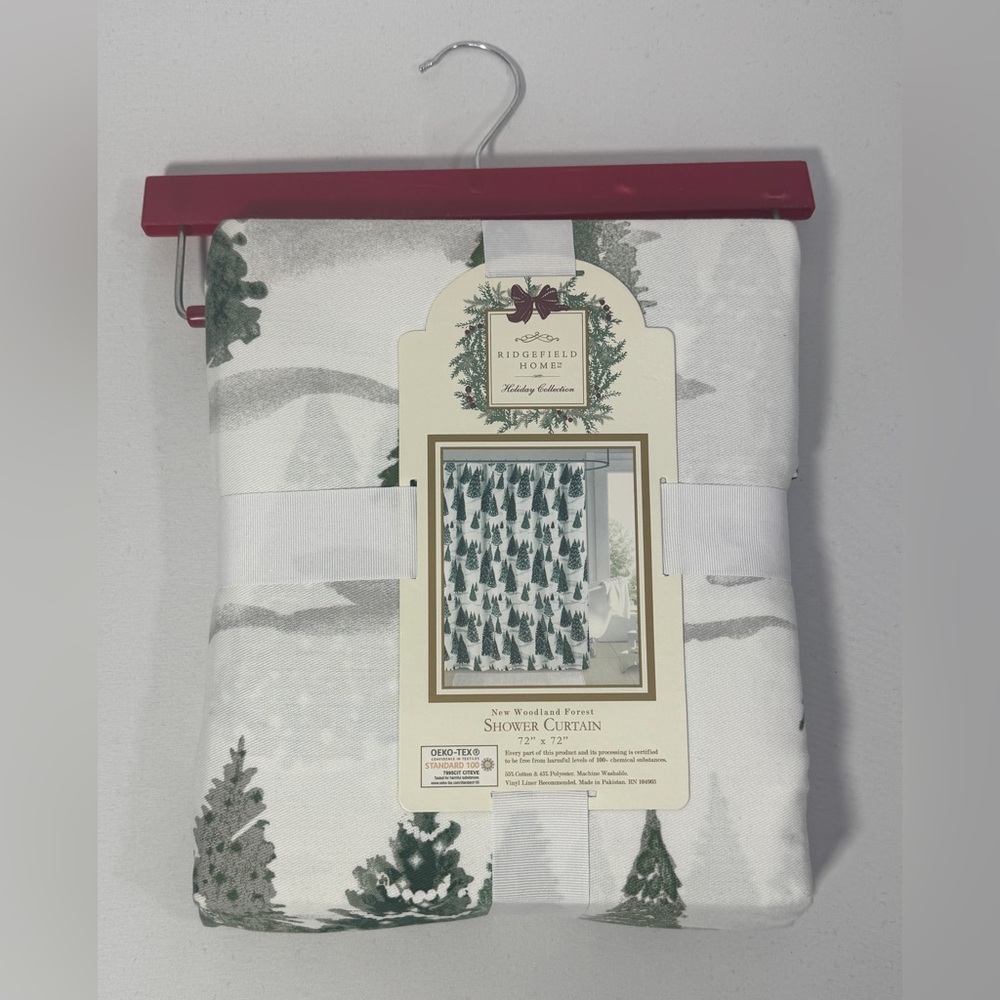 Ridgefield Home Christmas Shower Curtain Woodland Forest Trees 72”x72” NEW